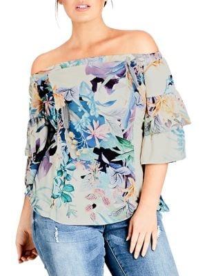 City Chic Plus Soft Jungle Off-the-shoulder Top