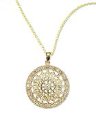Effy D Oro 14 Kt Gold Diamond Pave Medallion Pendant Necklace