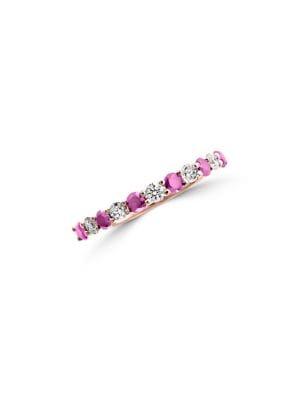 Effy 14k Rose Gold, Pink & White Sapphire, Diamond Two-tone Ring