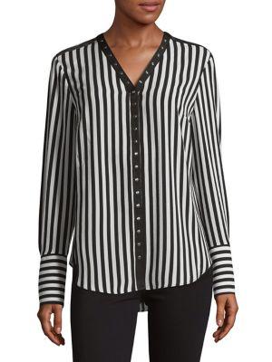 Jones New York Striped Snap-button Blouse
