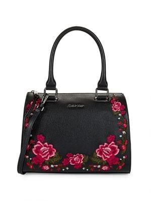 Calvin Klein Halle Floral Embroidered Leather Satchel