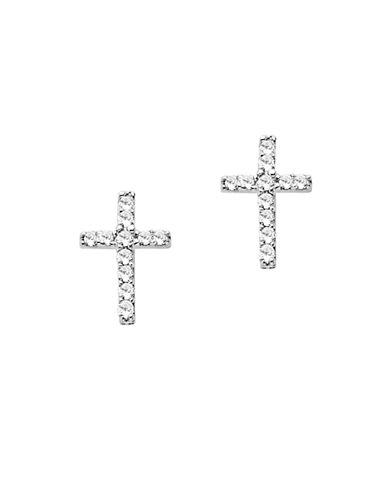 Lord & Taylor Diamond Accented Cross Earrings In 14 Kt White Gold