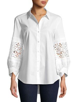 Imnyc Isaac Mizrahi Lace Inset Button-front Shirt