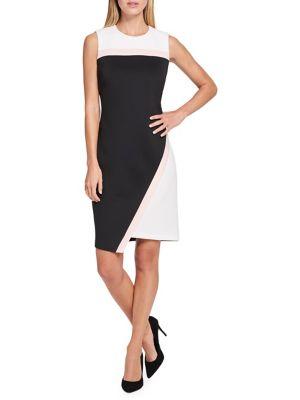 Tommy Hilfiger Colorblock Asymmetrical Scuba Sheath Dress