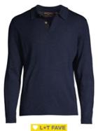 Black Brown Merino Wool Long-sleeve Polo Shirt