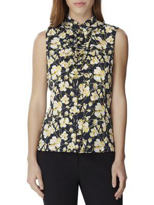 Tahari Arthur S. Levine Ruffle Neck Floral Blouse
