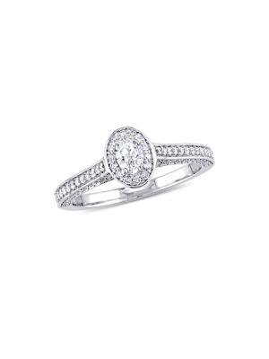 Sonatina 14k White Gold, Oval And Round Diamond Raised Halo Engagement Ring
