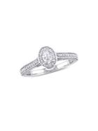 Sonatina 14k White Gold, Oval And Round Diamond Raised Halo Engagement Ring