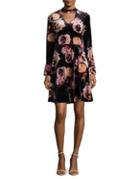 Ivanka Trump Floral Fit-&-flare Velvet Dress