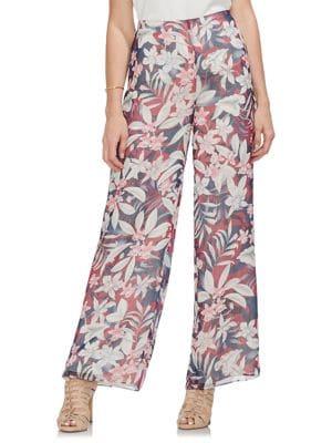 Vince Camuto Sapphire Sheen Floral Wide-leg Pants