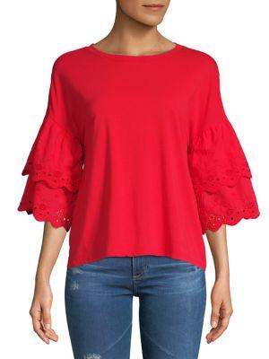 Beach Lunch Lounge Tiered Eyelet Cotton Blouse