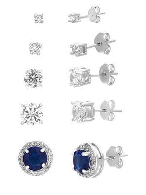 Lord & Taylor Set Of Five 925 Sterling Silver & Crystal Stud Earrings