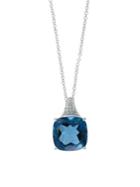 Effy 14k White Gold, London Blue Topaz & Diamond Pendant Necklace