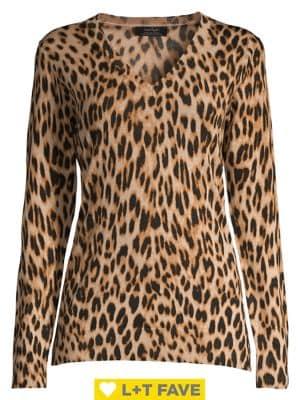 Lord & Taylor Leopard V-neck Wool Sweater