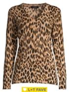 Lord & Taylor Leopard V-neck Wool Sweater