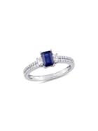 Sonatina 14k White Gold, Blue And White Sapphire And Diamond Three-stone Ring