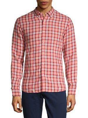 Black Brown Linen Plaid Button Front Shirt