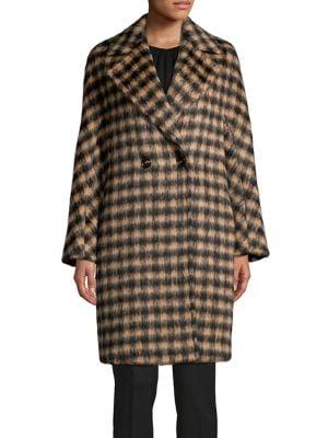 Max Mara Studio Checkered Alpaca Wool Blend Button-front Coat