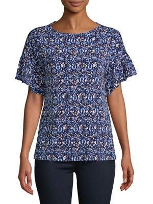 Michael Michael Kors Printed Ruffle-sleeve Top