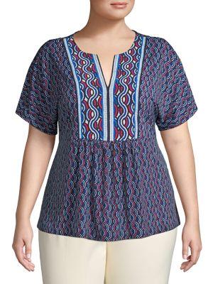 Michael Michael Kors Plus Wave Border Flutter-sleeve Top