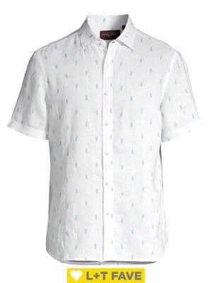 Black Brown Pineapple-print Linen Button-down Shirt