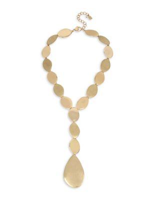 Robert Lee Morris Soho Gray Mood Goldtone Sculptural Oval Disc Y-necklace