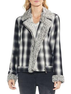 Vince Camuto Faux Fur-trimmed Brushed Plaid Blazer