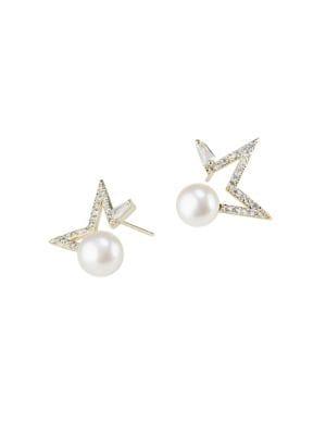 Cz By Kenneth Jay Lane 8mm White Freshwater Pearl Star Earrings