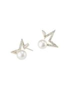 Cz By Kenneth Jay Lane 8mm White Freshwater Pearl Star Earrings