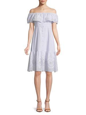 Astr The Label Off-the-shoulder Striped Cotton Dress