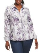 Foxcroft Plus Floral Cotton Button-down Shirt