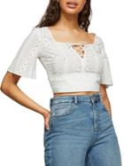 Miss Selfridge Embroidered Lace-up Crop Top