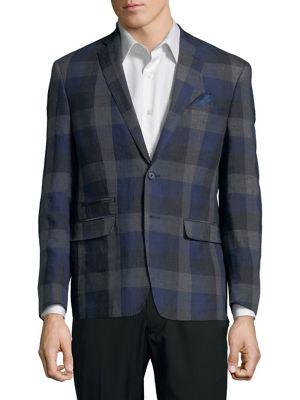 Tallia Orange Checkered Linen Sportcoat