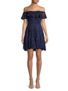 Betsy & Adam Off-shoulder Sequined Lace A-line Dress
