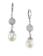 Effy Pearl Lace Oval Freshwater Pearl And Sterling Silver Drop Earrings