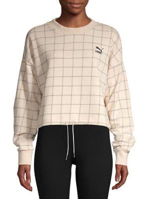 Puma Windowpane Plaid-print Logo Sweater