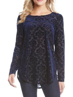 Karen Kane Burnout Velvet Shirttail Top