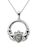 Lord & Taylor Diamond Accented Claddagh Pendant In Sterling Silver With 14k Yellow Gold