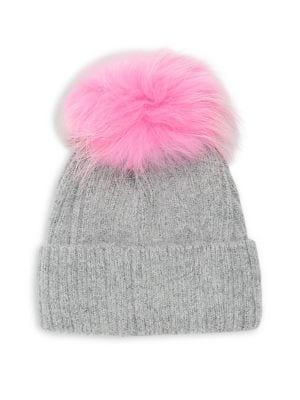 Linda Richards Fox Fur Pom Wool Beanie