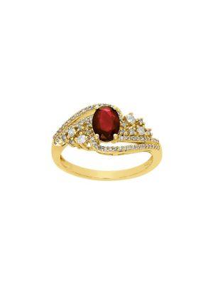 Lord & Taylor 14k Yellow Gold, Ruby & Diamond Bypass Ring