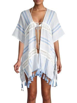 Surf Gypsy Tasseled Stripe Crochet Kimono Coverup