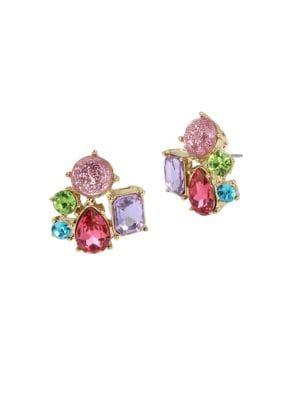 Betsey Johnson Goldtone And Mixed Stone Cluster Stud Earrings