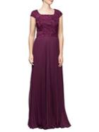 Alex Evenings Pleated Cap-sleeve Evening Gown
