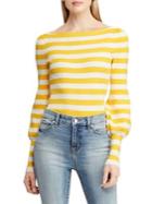 Lauren Ralph Lauren Striped Puff-sleeve Sweater
