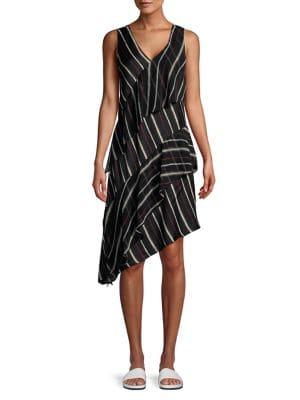 H Halston Sleeveless Asymmetric Striped Dress