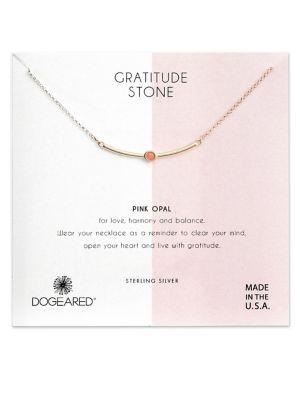 Dogeared Gratitude Stone Pink Opal And Sterling Silver Bar Necklace