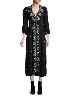 Free People Embroidered V-neck Tied Midi Dress