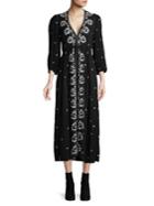 Free People Embroidered V-neck Tied Midi Dress