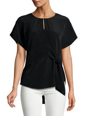 H Halston Short Sleeve Self-belted Top