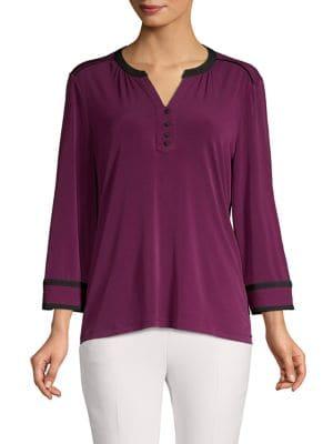 Karl Lagerfeld Paris Split-neck Piping Top